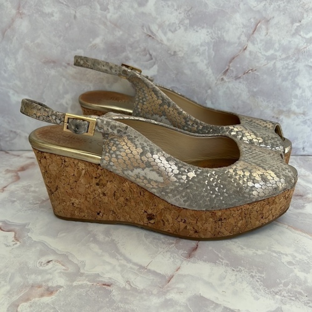 Jimmy Choo Python Praise Wedge Silver Size 35 1/2… - image 1